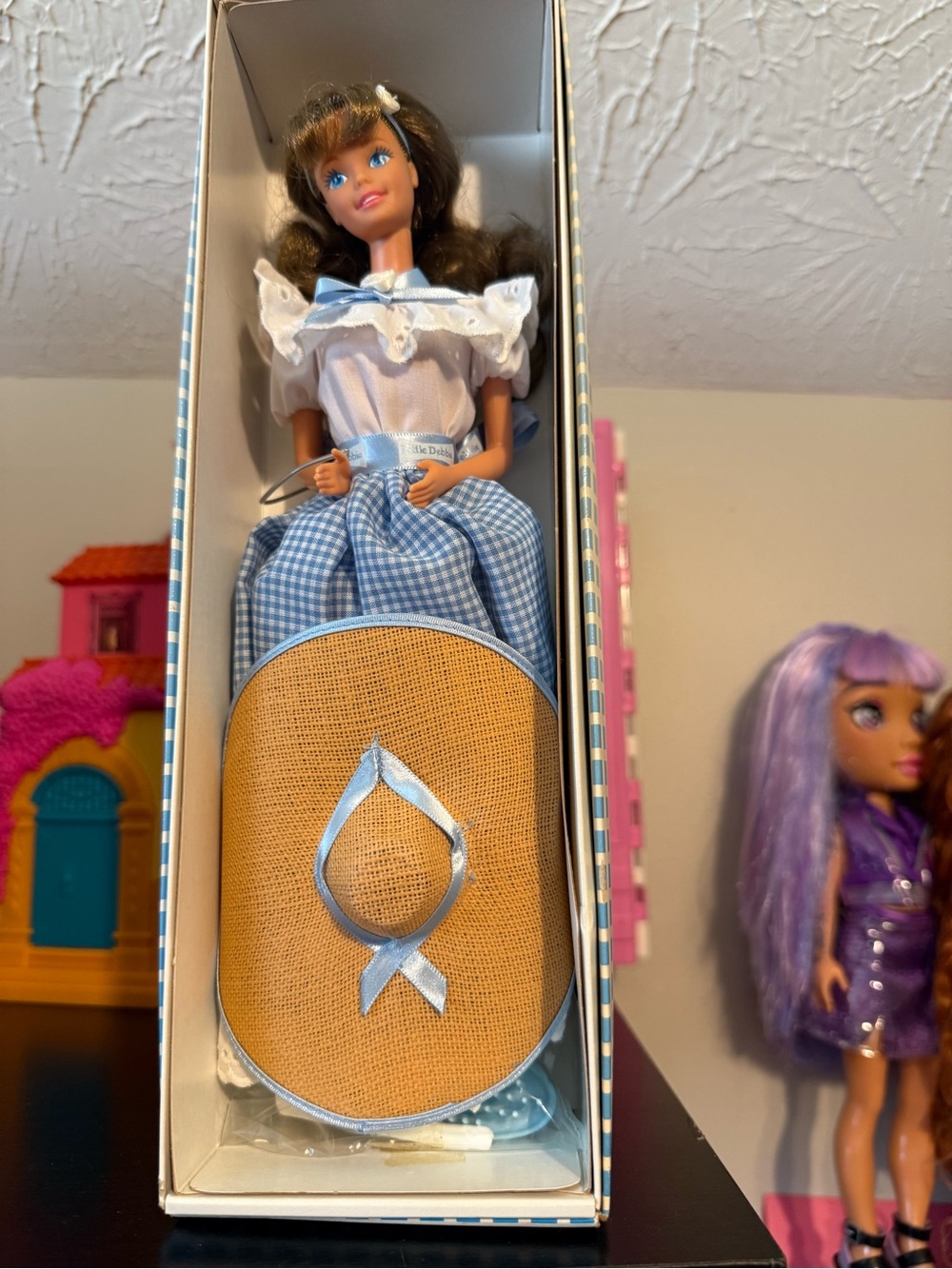 Classic Blue Gingham Doll Dress Set with White Ruffle Blouse - Brand Unknown